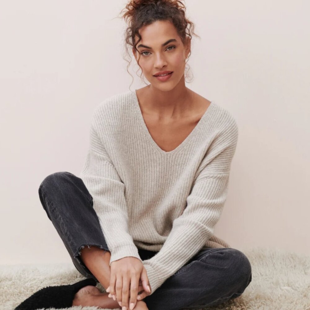 Jenni Kayne Cabin Sweater Cashmere Wool Oatmeal Beige XXS